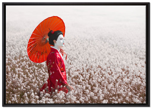 Geisha auf dem Feld auf Leinwandbild gerahmt Größe 100x70