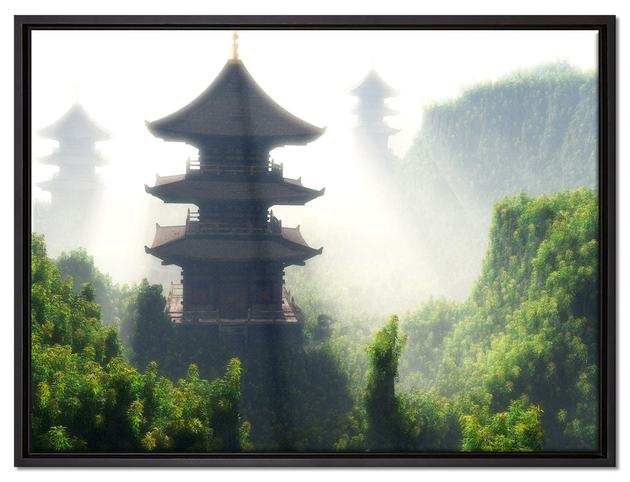 chinesische Häuser auf Leinwandbild gerahmt Größe 80x60