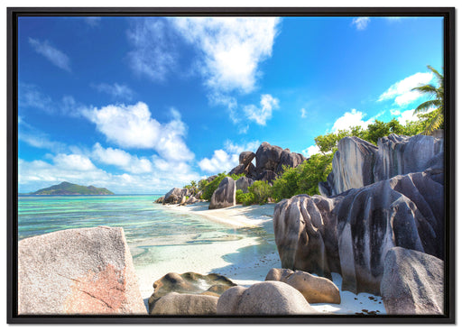 Seychellen Strand auf Leinwandbild gerahmt Größe 100x70