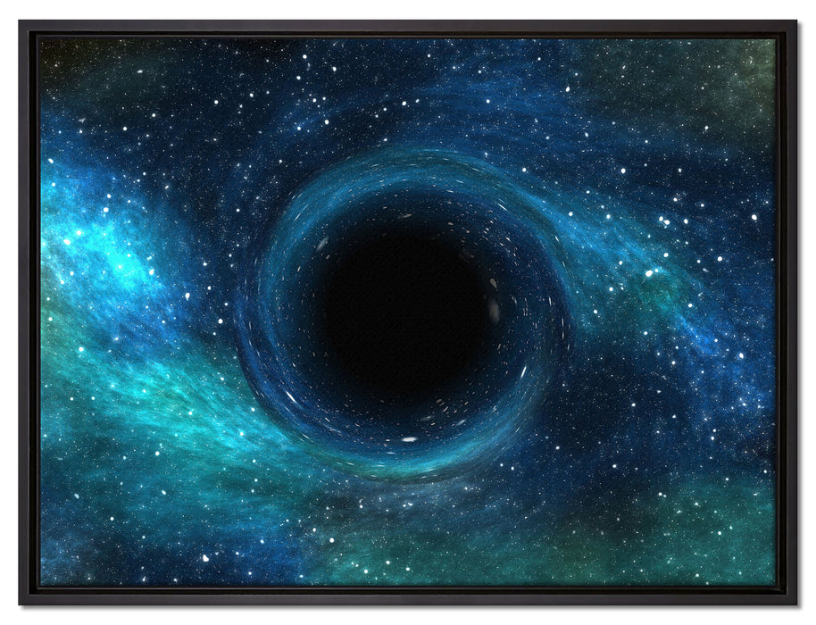 Schwarzes Loch im Weltall auf Leinwandbild gerahmt Größe 80x60