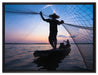 Fischer wirft sein Netz auf Leinwandbild gerahmt Größe 80x60