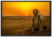 Kamel in Wüste bei Sonnenaufgang auf Leinwandbild gerahmt Größe 100x70