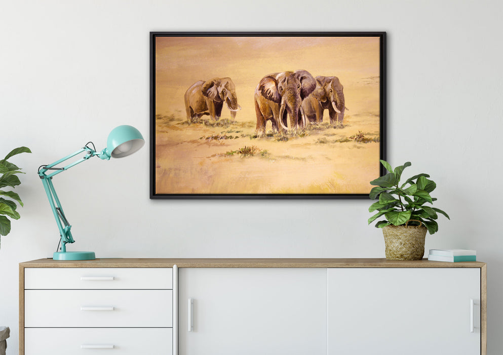 Elefanten in Südafrika auf Leinwandbild gerahmt verschiedene Größen im Wohnzimmer