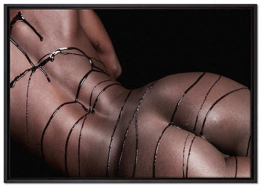 Nackte Frau mit Schokolade auf Leinwandbild gerahmt Größe 100x70