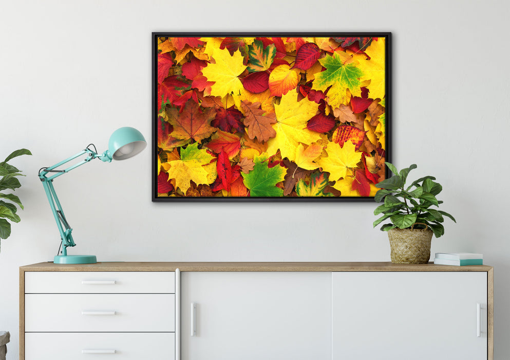 Herbstblätter auf Leinwandbild gerahmt verschiedene Größen im Wohnzimmer