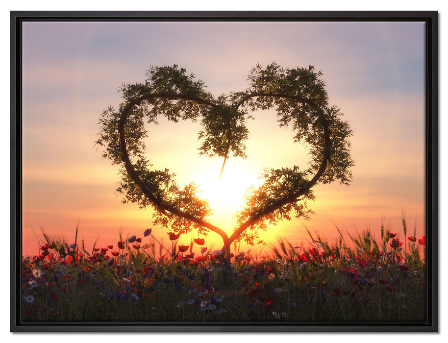 Herz aus Bambus auf Leinwandbild gerahmt Größe 80x60