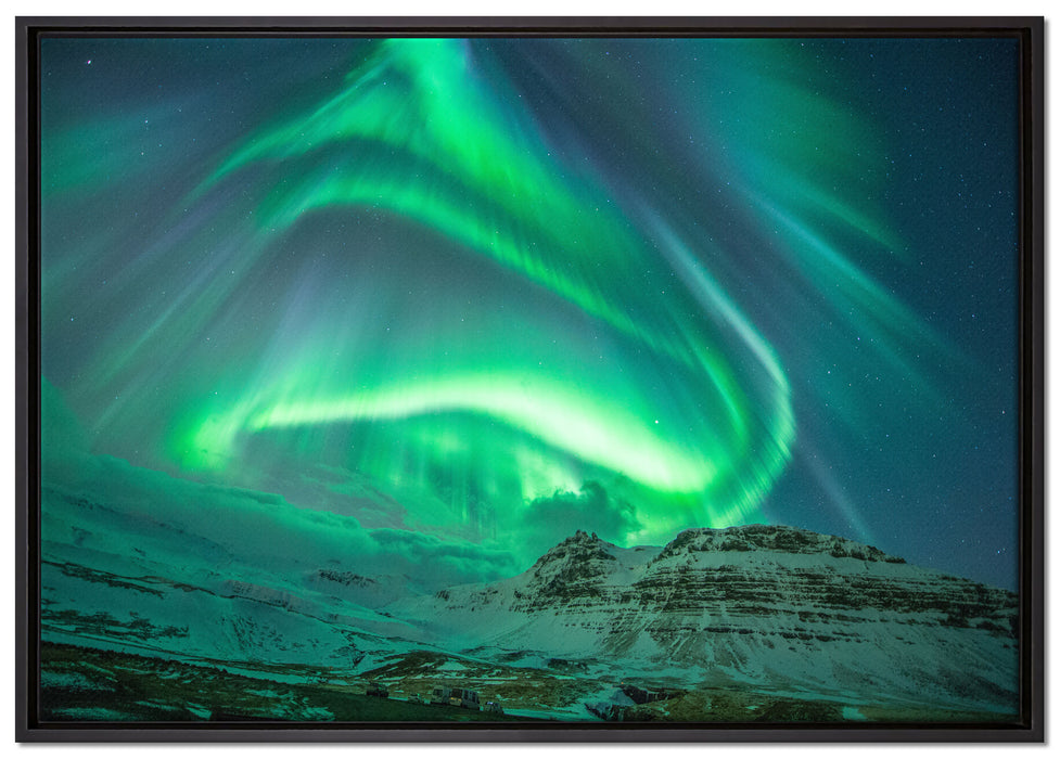 Nordlichter über Island auf Leinwandbild gerahmt Größe 100x70