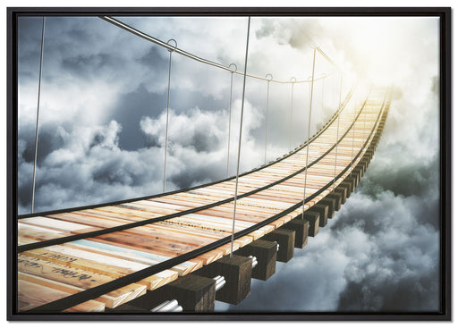 Hölzerne Brücke in den Wolken auf Leinwandbild gerahmt Größe 100x70