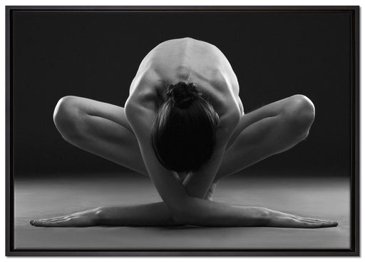 Nackte Frau in besonderer Yogapose auf Leinwandbild gerahmt Größe 100x70