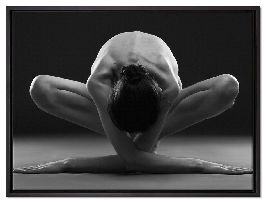 Nackte Frau in besonderer Yogapose auf Leinwandbild gerahmt Größe 80x60
