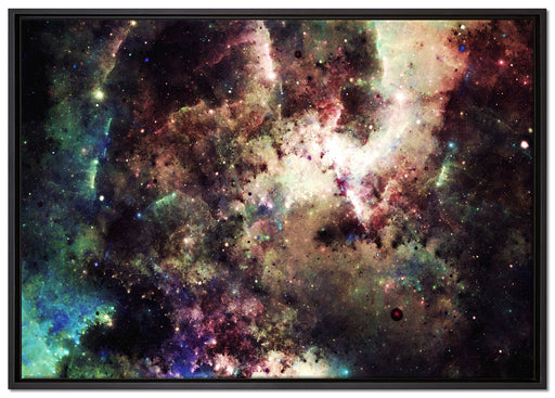 Bunte Nebelgalaxie und Sterne auf Leinwandbild gerahmt Größe 100x70