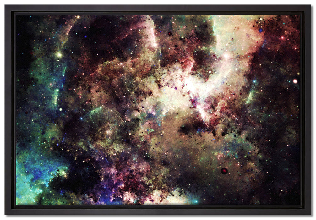 Bunte Nebelgalaxie und Sterne auf Leinwandbild gerahmt Größe 60x40