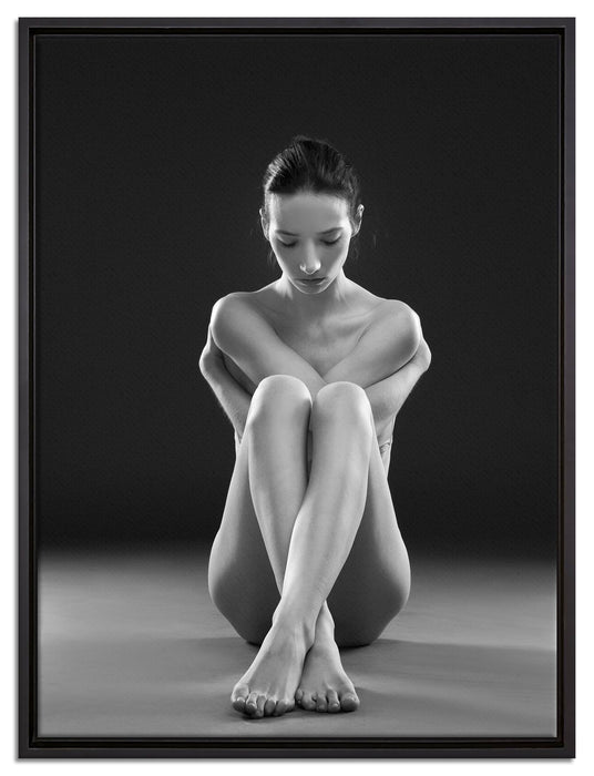 Nackte Frau macht Yoga auf Leinwandbild gerahmt Größe 80x60