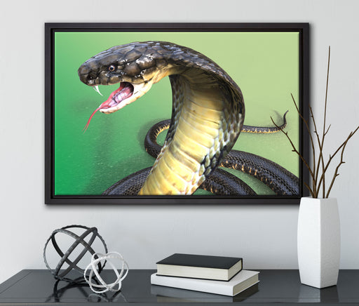 Nahaufnahme einer Cobra auf Leinwandbild gerahmt mit Kirschblüten