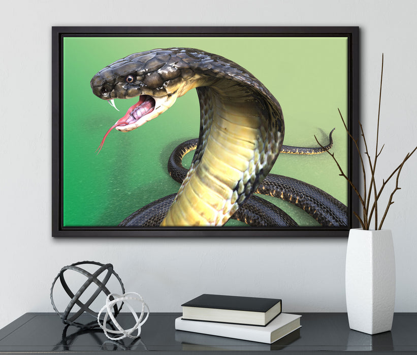 Nahaufnahme einer Cobra auf Leinwandbild gerahmt mit Kirschblüten