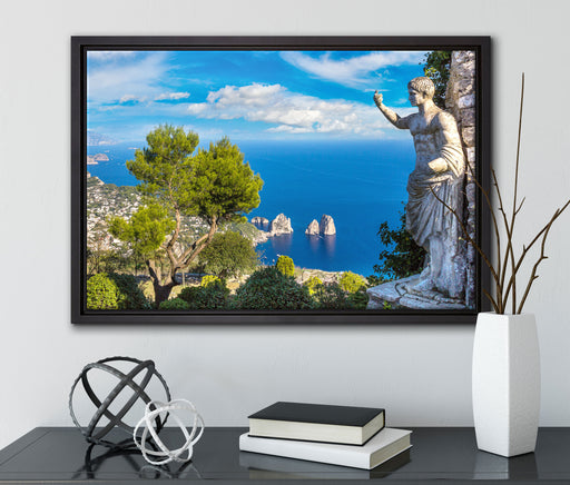Insel Capri in Italien auf Leinwandbild gerahmt mit Kirschblüten