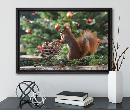 Eichhörnchen auf Leinwandbild gerahmt mit Kirschblüten