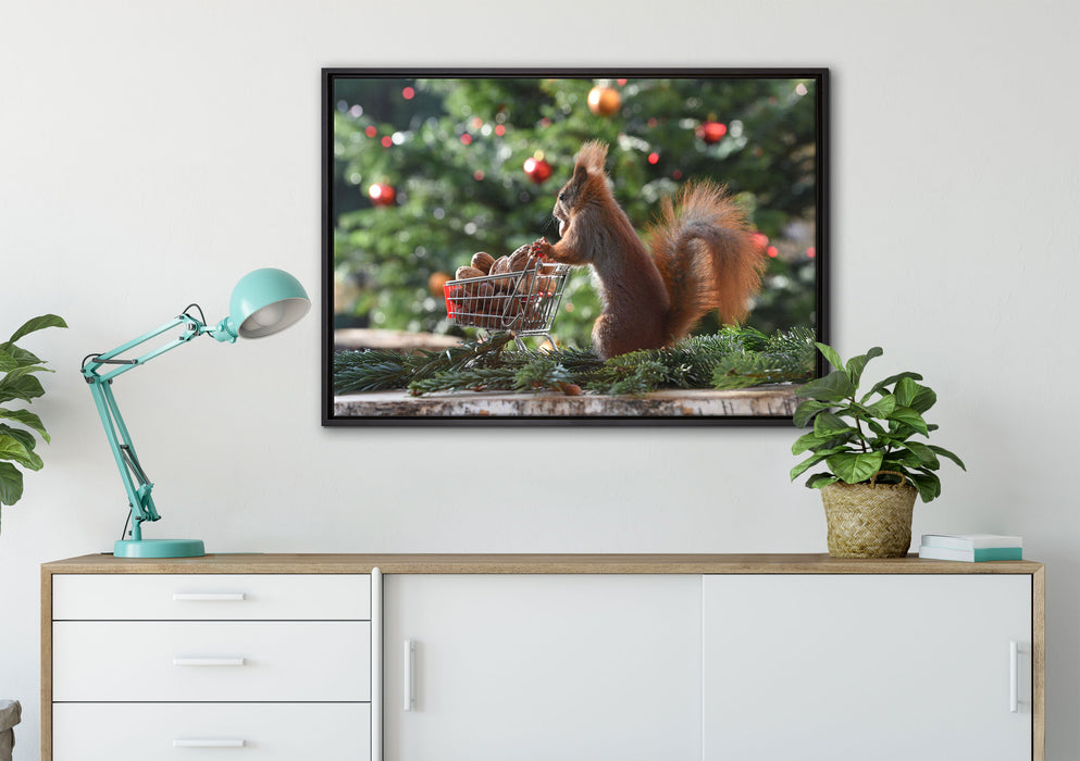 Eichhörnchen auf Leinwandbild gerahmt verschiedene Größen im Wohnzimmer