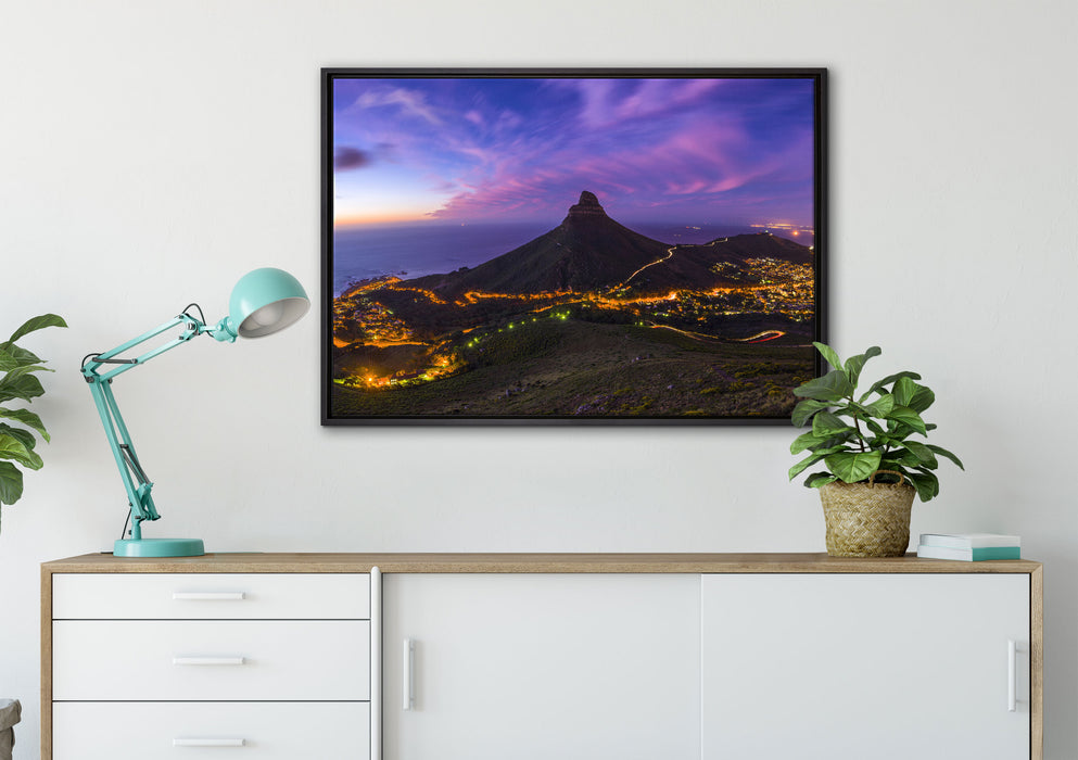 Kapstadts Löwenkopf auf Leinwandbild gerahmt verschiedene Größen im Wohnzimmer