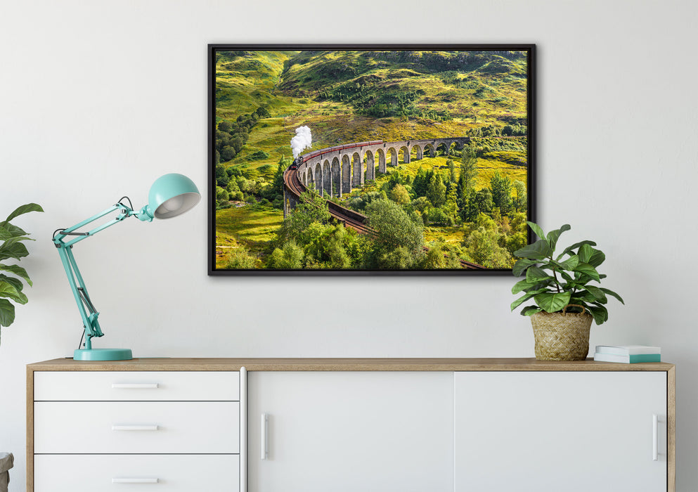 Eisenbahnviadukt in Schottland auf Leinwandbild gerahmt verschiedene Größen im Wohnzimmer