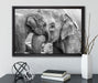 Elefantenmutter mit Kalb B&W auf Leinwandbild gerahmt mit Kirschblüten