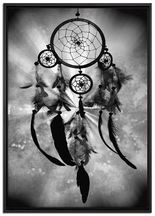 Indianischer Traumfänger Kunst B&W auf Leinwandbild gerahmt Größe 100x70