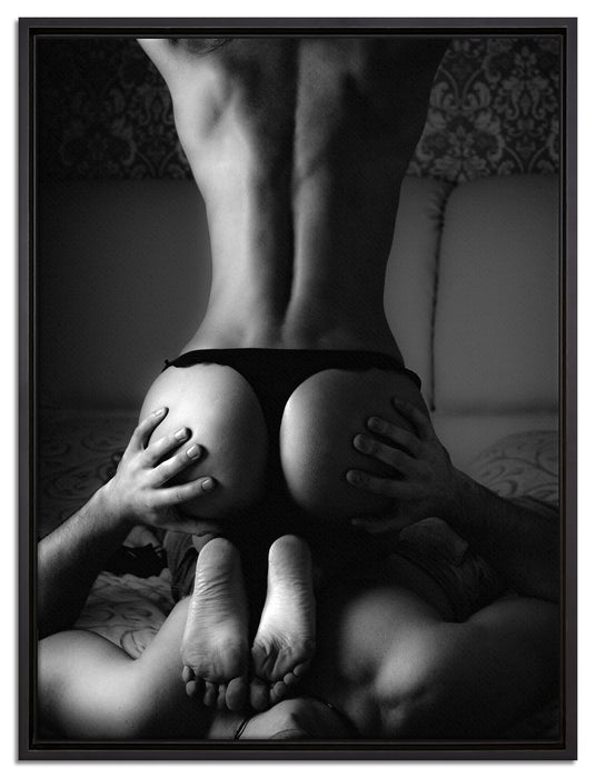 Erotisches Paar Kunst B&W auf Leinwandbild gerahmt Größe 80x60