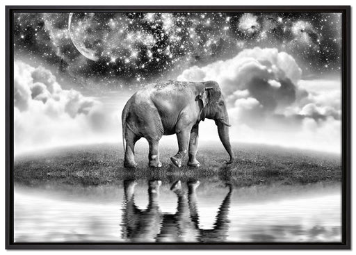 Elefant, Wiese, Himmel, Afrika auf Leinwandbild gerahmt Größe 100x70