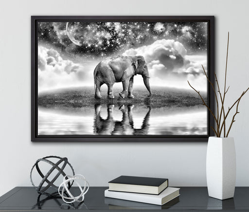 Elefant, Wiese, Himmel, Afrika auf Leinwandbild gerahmt mit Kirschblüten