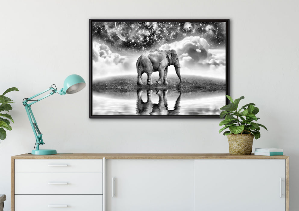 Elefant, Wiese, Himmel, Afrika auf Leinwandbild gerahmt verschiedene Größen im Wohnzimmer