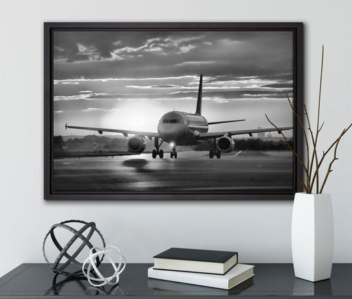 Landendes Flugzeug auf Leinwandbild gerahmt mit Kirschblüten
