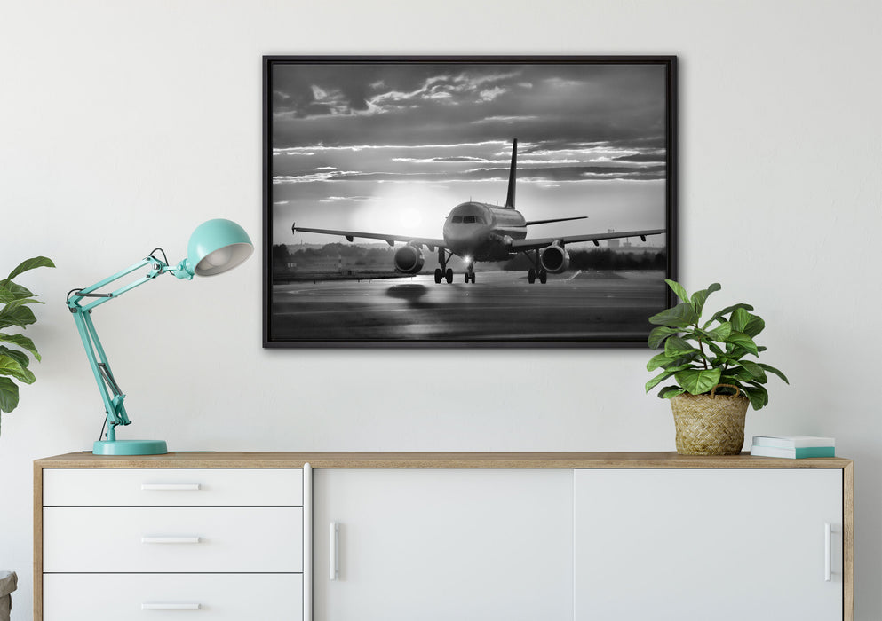Landendes Flugzeug auf Leinwandbild gerahmt verschiedene Größen im Wohnzimmer