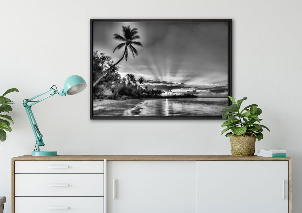 Palmen am Strand auf Leinwandbild gerahmt verschiedene Größen im Wohnzimmer