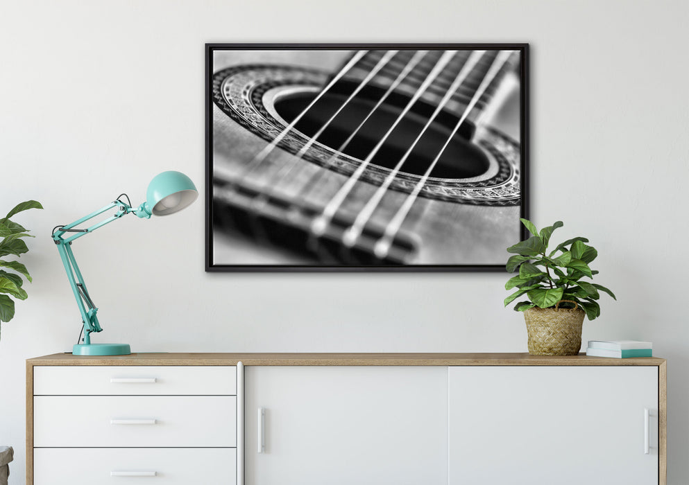 Gitarrensaiten and Music auf Leinwandbild gerahmt verschiedene Größen im Wohnzimmer