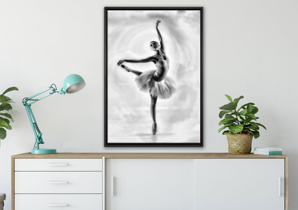 Ästhetische Ballerina auf Leinwandbild gerahmt verschiedene Größen im Wohnzimmer