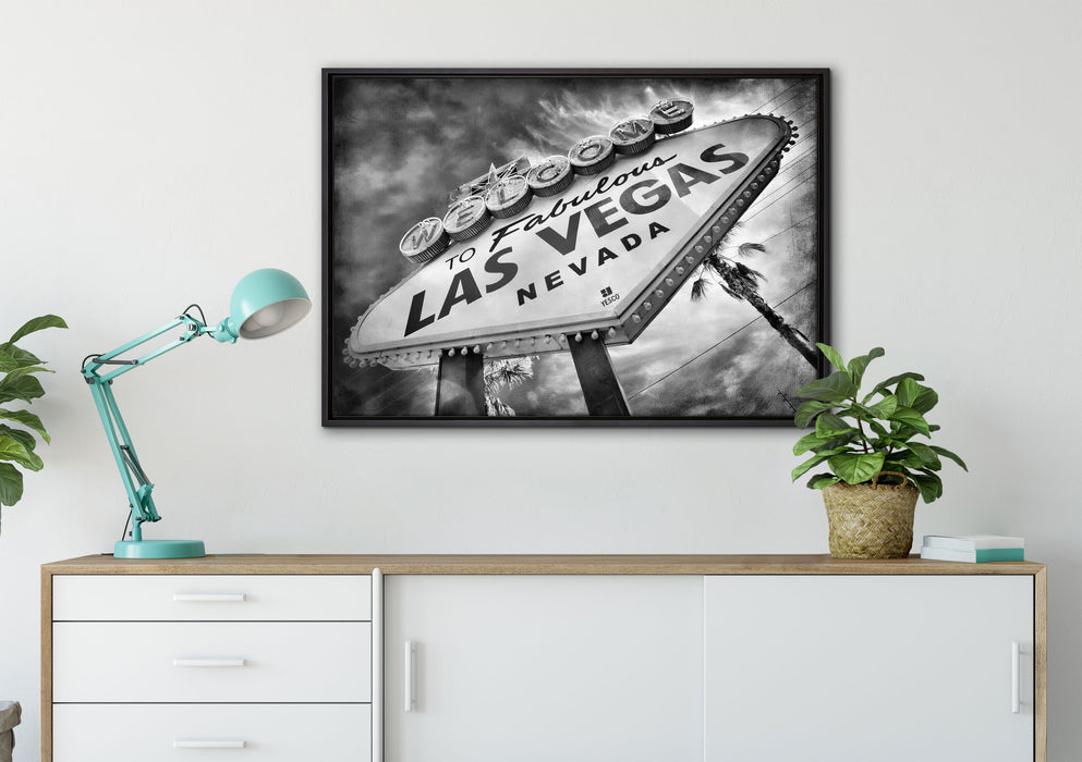 Las Vegas Retro Look auf Leinwandbild gerahmt verschiedene Größen im Wohnzimmer