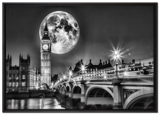 Big Ben vor Mond in London auf Leinwandbild gerahmt Größe 100x70