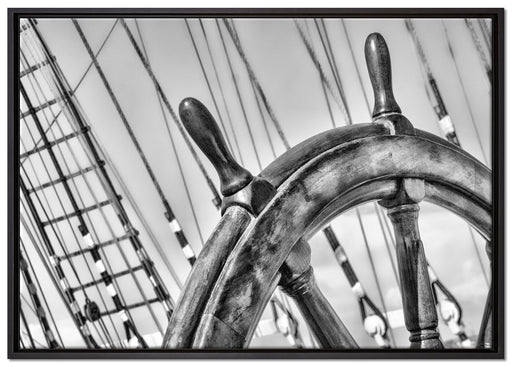 Steuerrad auf dem Schiff auf Leinwandbild gerahmt Größe 100x70