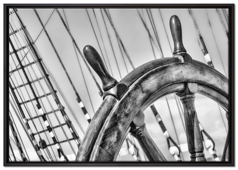 Steuerrad auf dem Schiff auf Leinwandbild gerahmt Größe 100x70