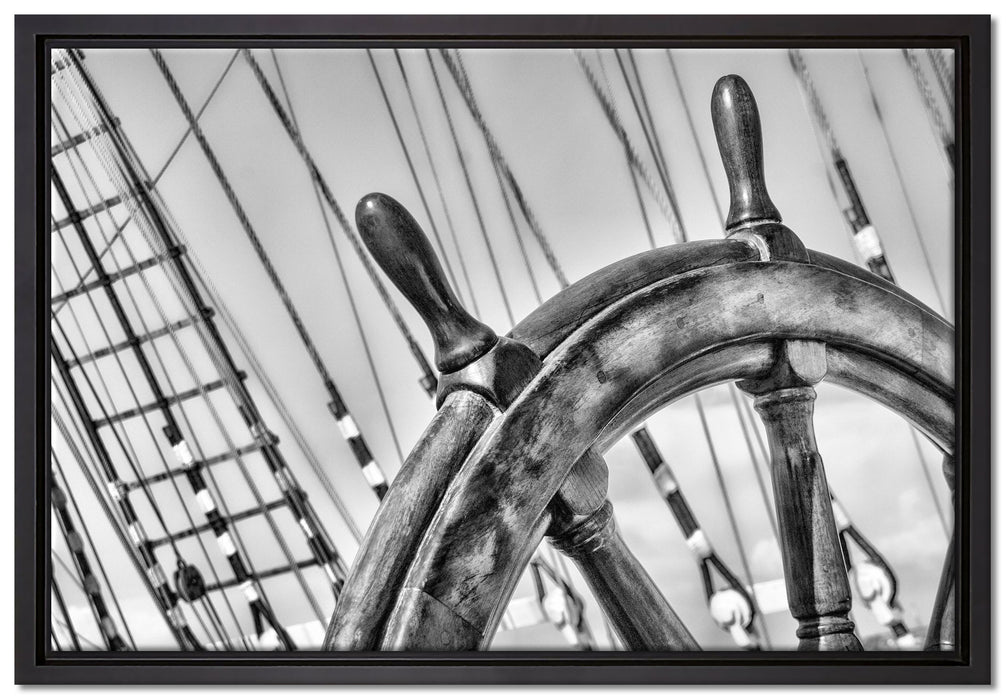 Steuerrad auf dem Schiff auf Leinwandbild gerahmt Größe 60x40