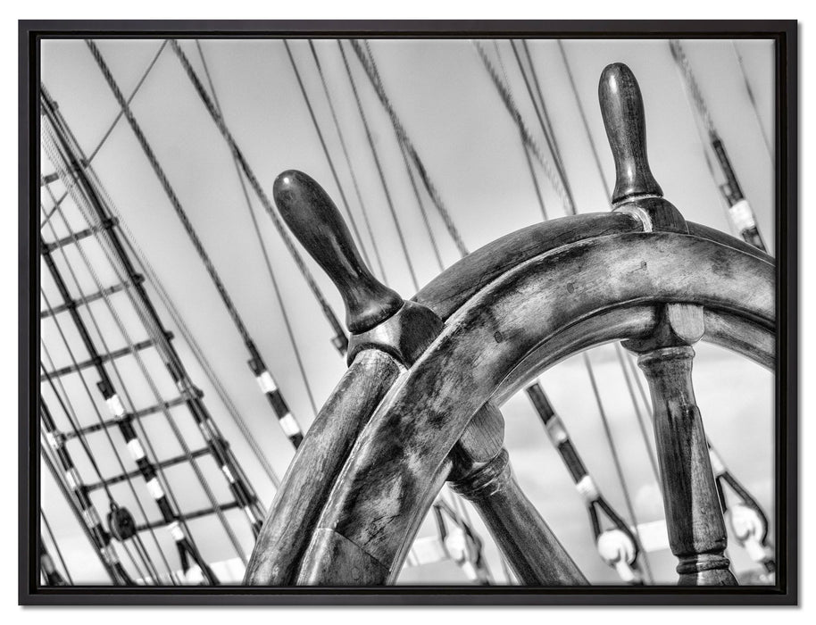 Steuerrad auf dem Schiff auf Leinwandbild gerahmt Größe 80x60