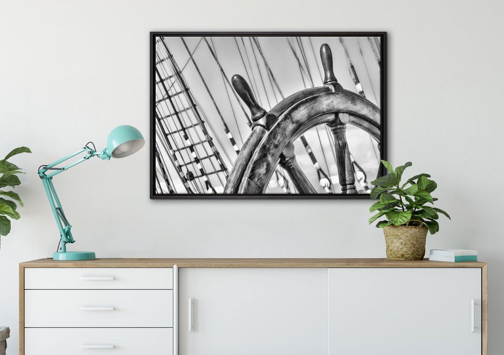 Steuerrad auf dem Schiff auf Leinwandbild gerahmt verschiedene Größen im Wohnzimmer