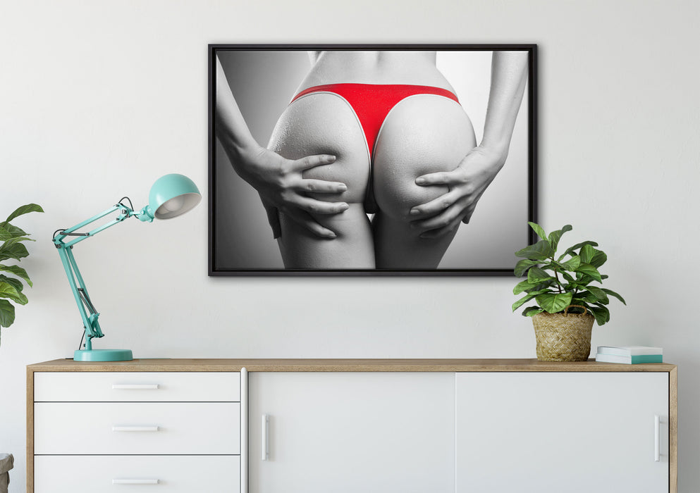 sexy Frauenpo in rotem String auf Leinwandbild gerahmt verschiedene Größen im Wohnzimmer