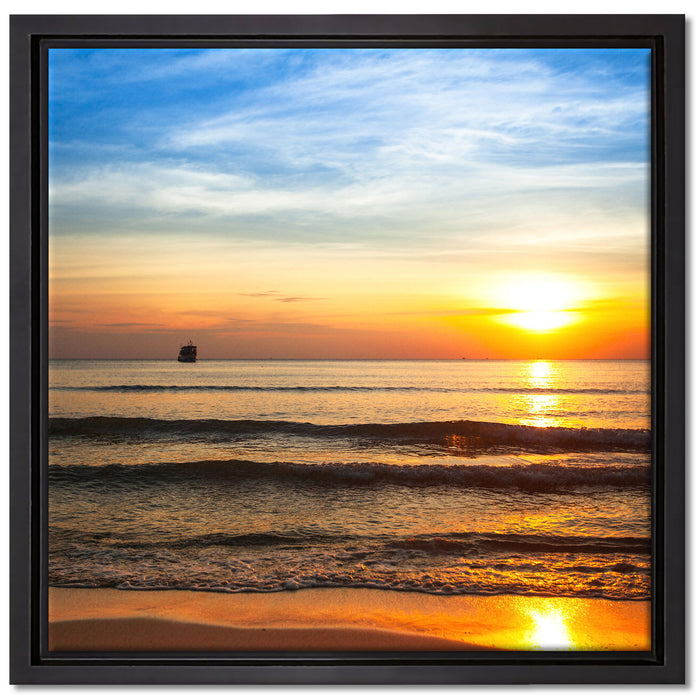 Strand Sonnenuntergang wunderschön auf Leinwandbild Quadratisch gerahmt Größe 40x40