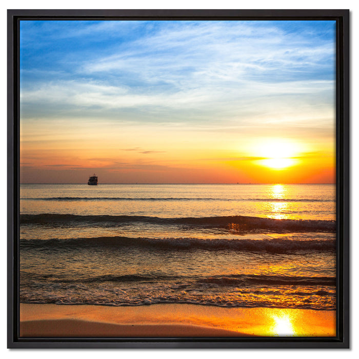 Strand Sonnenuntergang wunderschön auf Leinwandbild Quadratisch gerahmt Größe 60x60
