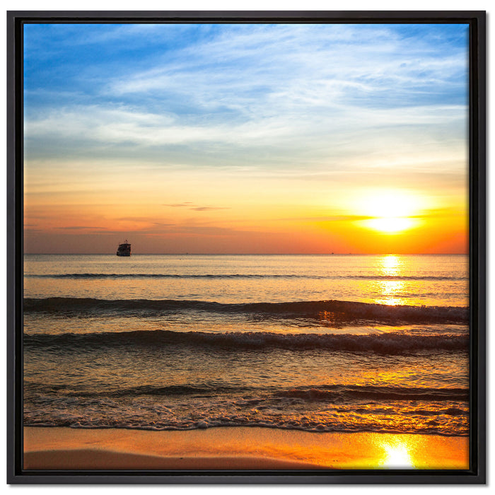 Strand Sonnenuntergang wunderschön auf Leinwandbild Quadratisch gerahmt Größe 70x70