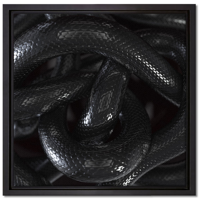 Schwarze elegante Schlange auf Leinwandbild Quadratisch gerahmt Größe 40x40