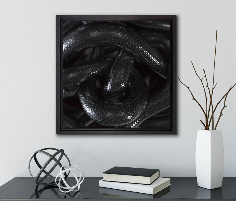 Schwarze elegante Schlange  auf Leinwandbild Quadratisch gerahmt mit Kirschblüten