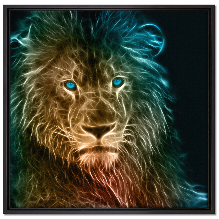 Stolzer Löwe Abstrakt auf Leinwandbild Quadratisch gerahmt Größe 70x70