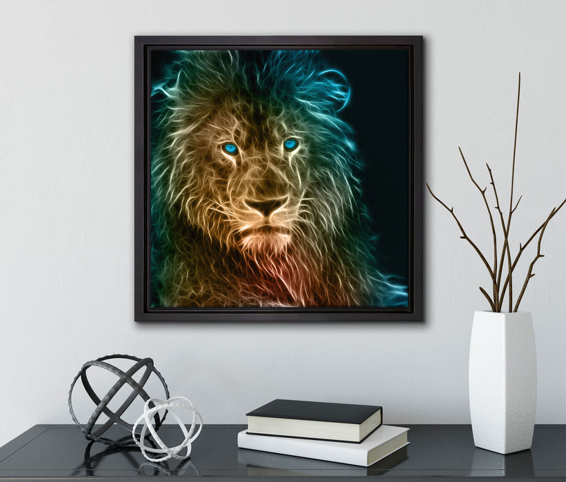 Stolzer Löwe Abstrakt  auf Leinwandbild Quadratisch gerahmt mit Kirschblüten